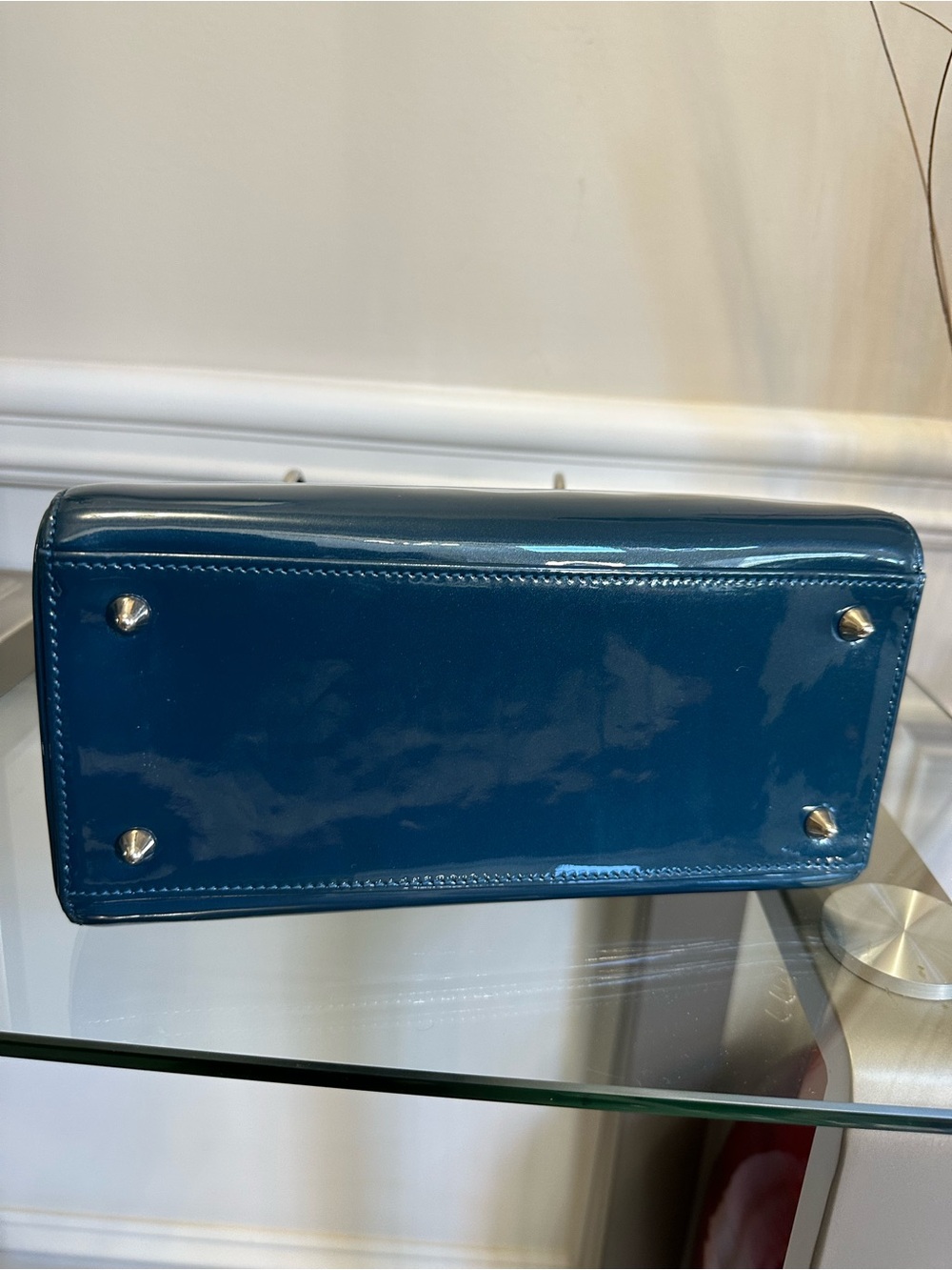 Dior Blue Patent Leather Lady Dior Top-Handle Bag - Picture 7 of 14